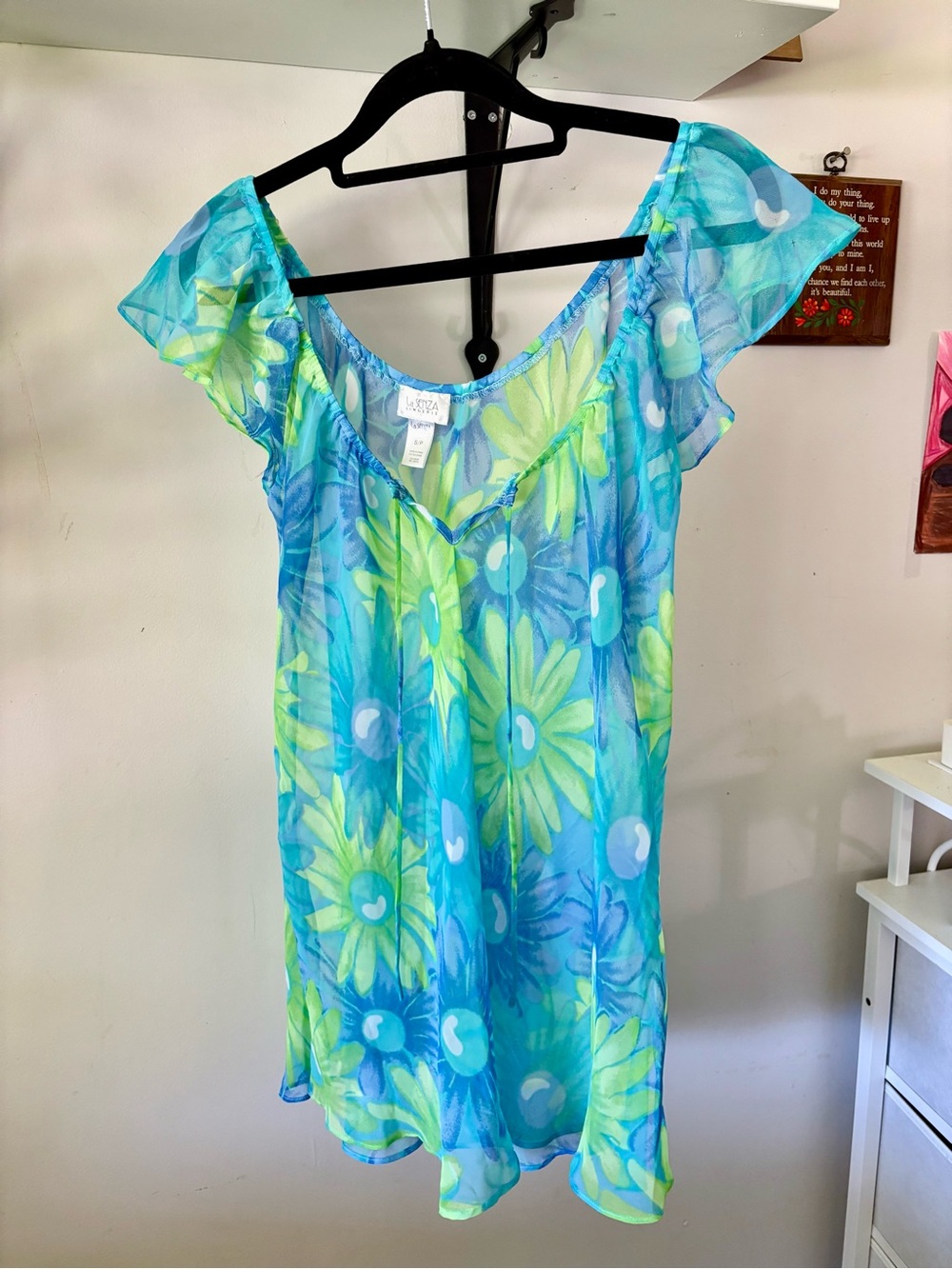 Sheer Floral in Aqua & Lime